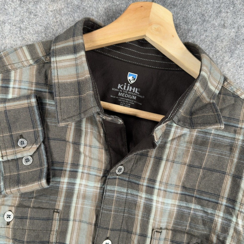 Kuhl Fugitive Flannel Shirt Mens Medium Brown Plaid Cotton Long Sleeve Button